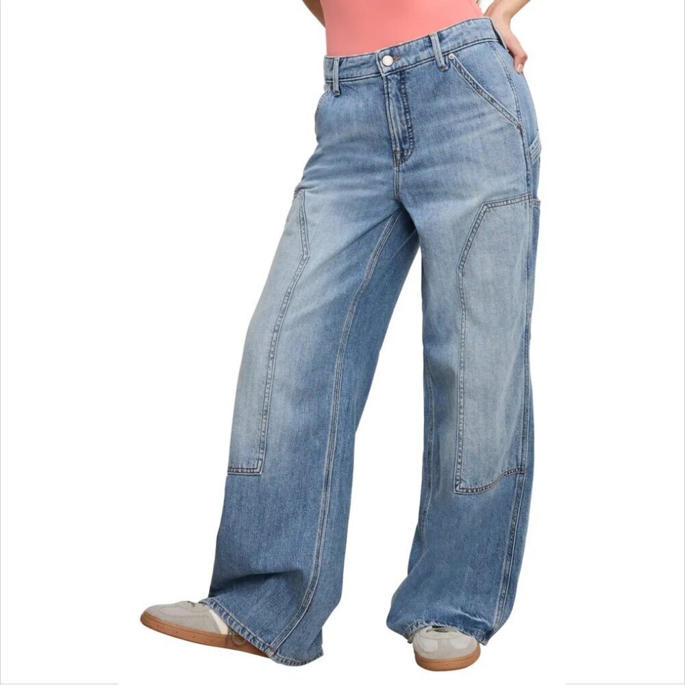 Good American Ease Relaxed Carpenter jeans denim wide leg skater blue new 18 18W